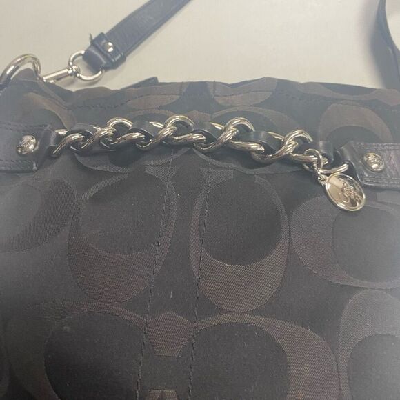 COACH F18862 Black Signature Chain Leather Canvas Crossbody Shoulder Bag SEE DES - Picture 3 of 10